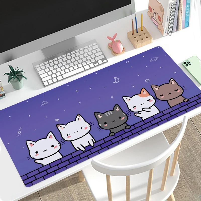 VIKAMA Cute Cartoon Kitten Family Mouse Pad Purple Desk Mat Non-Slip Waterproof Desktop Rug Texas Pink Hold'em Poker Mat Home De