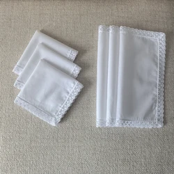 25CM/9.84IN, 6PCS thin pure cotton fabric lace handkerchief wedding decoration home ornament bag decoration handkerchief solid c