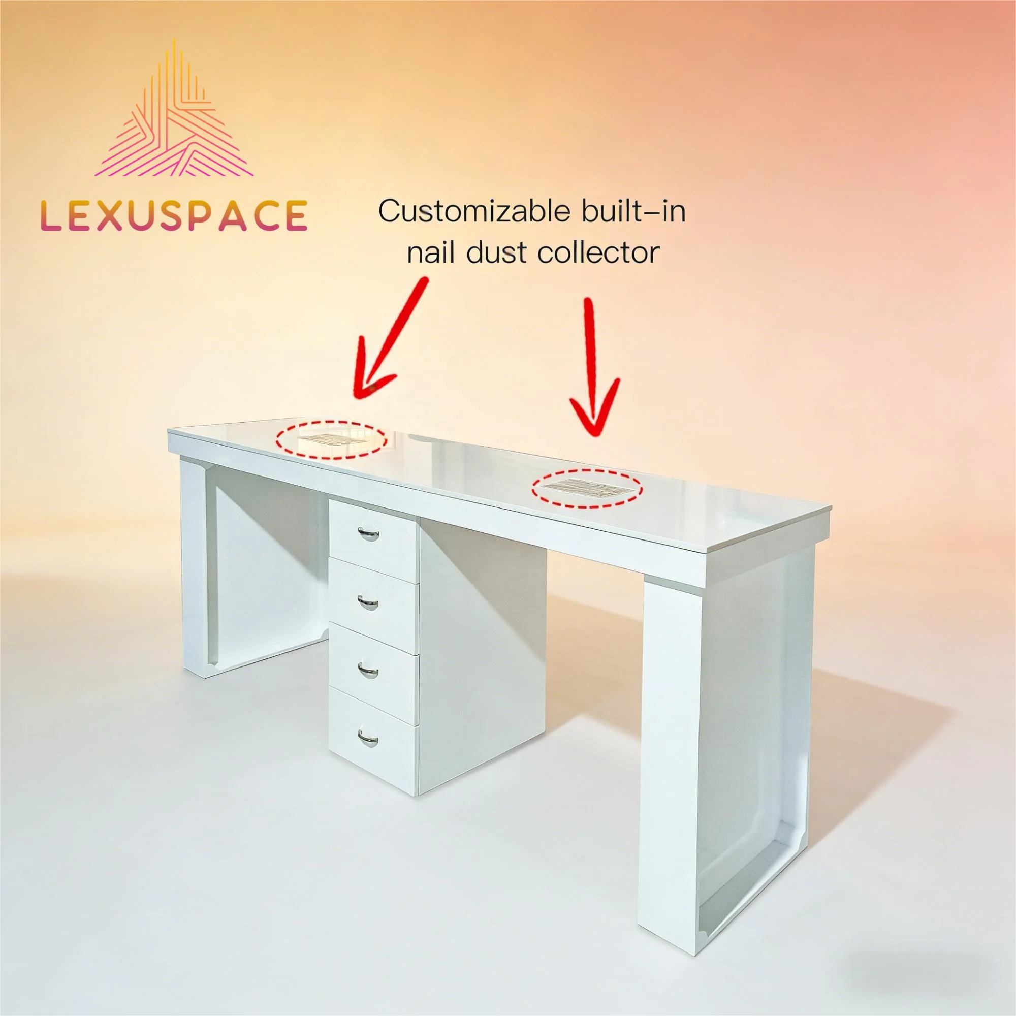 Modern Salon Nail Technician Manicure Table with Dust Collector Luxury Double Marble Top Nail Care Table