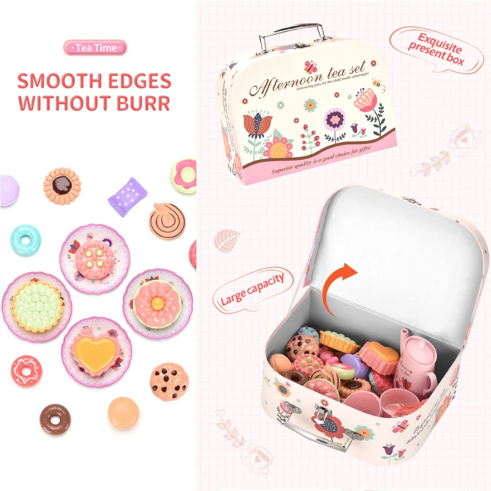 WizKidz Prinses Theekransje Set voor Kleine Meisjes met Theepot Dienblad Dessert Koekjes Donut Draagtas Kinderkeuken Fantasiespel