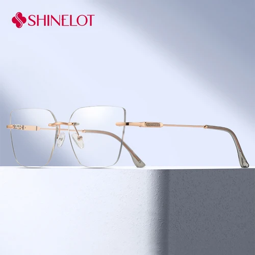 Imagen 2 del producto 91394 Gafas ópticas para mujer, montura de gafas tipo ojo de gato sin montura, estilo juvenil, gafas intelectuales para exteriores más vendidas