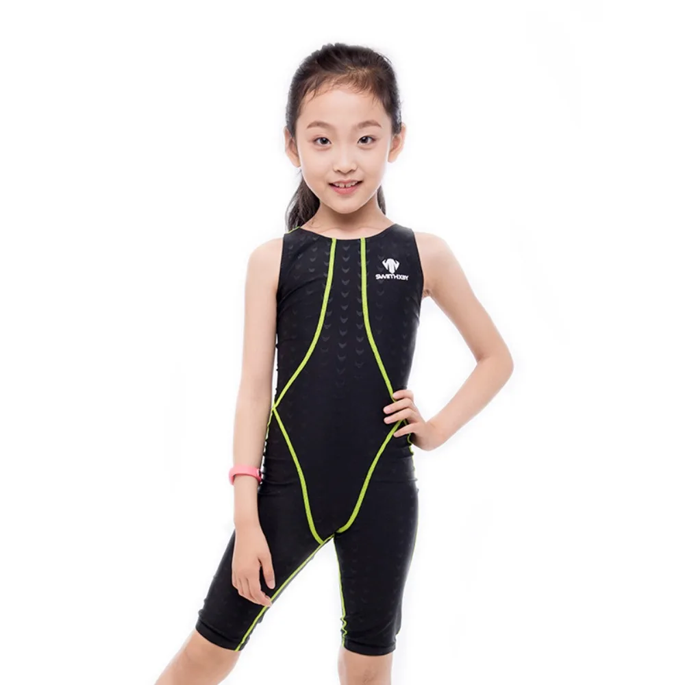 

Fanceey Children Knee-Length Racing Swimsuits Girls Training Swimwear Teens Girls One Piece Swimsuit for Competition