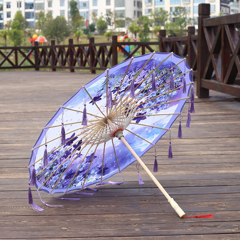 82CM Silk Cloth Umbrella Fan Tassel Cosplay Hanfu Oil PaperUmbrella Ancient Chinese Style Classical Chinese Japan Style