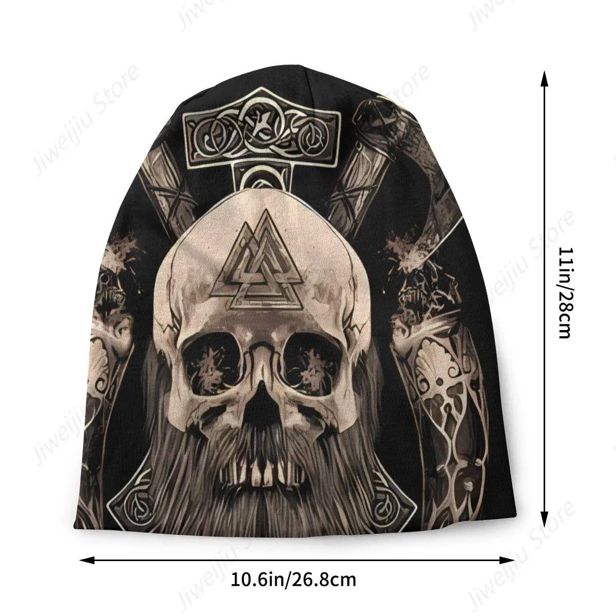 Beard Skull Valknut Symbol Thin Skullies Beanies Autumn Spring Caps For Men Women Viking Mythology Ski Caps Bonnet Hats