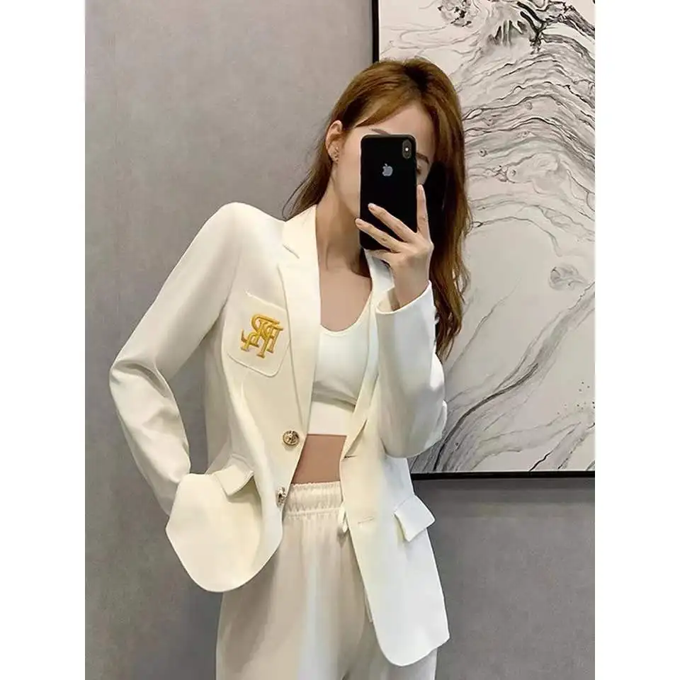 Letter Embroidered Suits Tops For Women\'s 2023 High-end Blazers Coat Temperament Elegant Business Female Clothing Slimming