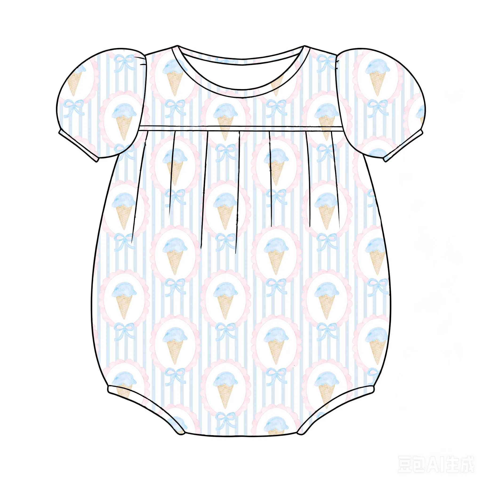 Boutique children's bodysuits Round neck puff sleeves house fruit print custom wholesale