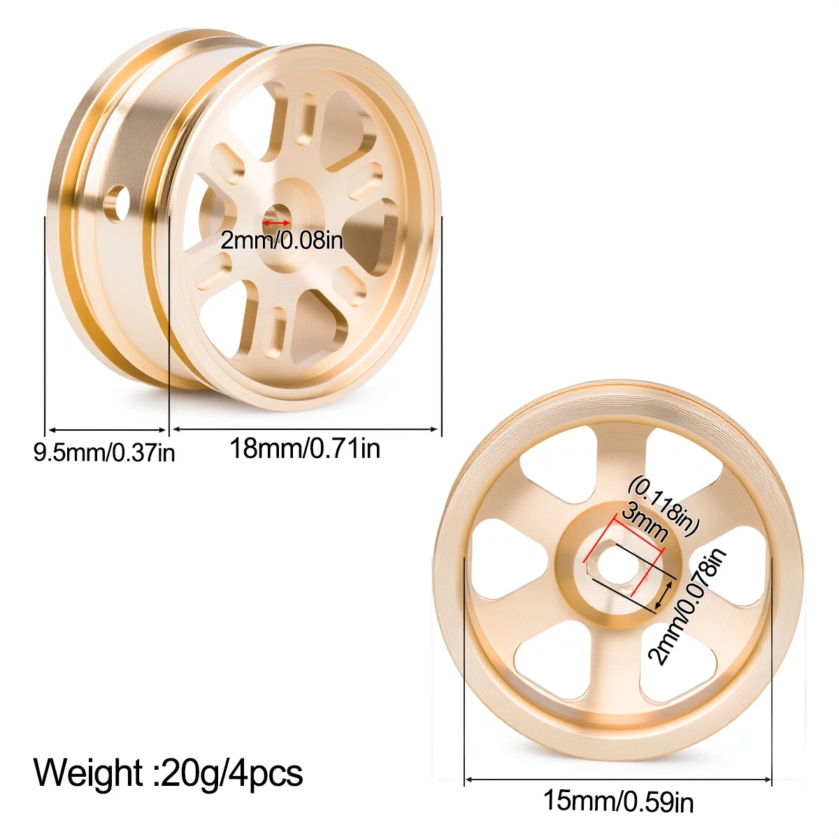 جنوط عجلات نحاسية صلبة جديدة 4 قطع لسيارة أكسيال إس سي إكس 30 بمقياس 1/30 للتحكم عن بعد، مجموعة ترقية 0.7 بوصة لفورد برونكو وجيب رانجلر كراولر