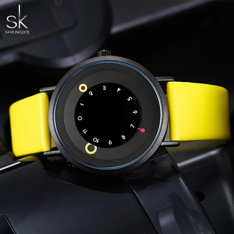 Shengke Women Creative Wristwatch Ladies Watches Yellow Leather Band Best Gifts Wristwatches Clock Montres Femme Reloj Mujer