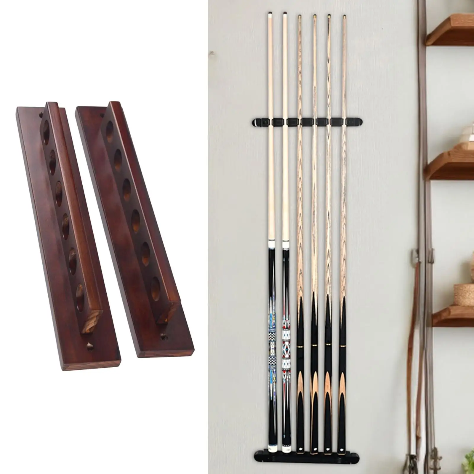 

Wooden Pool Cue Holder Wall Mount Billiards Storage Rack for Billiard Game Room or Pool Bar Decor