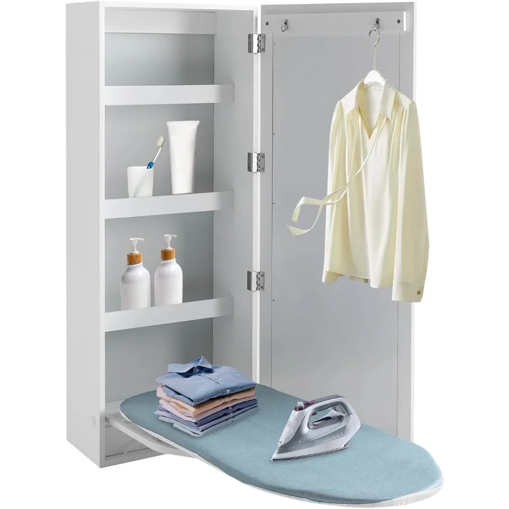 

Mounted Rotation Ironing Board with Storage Cabinet, Foldable Ironing Board Closet with Mirror Door, Built in Ironing Board