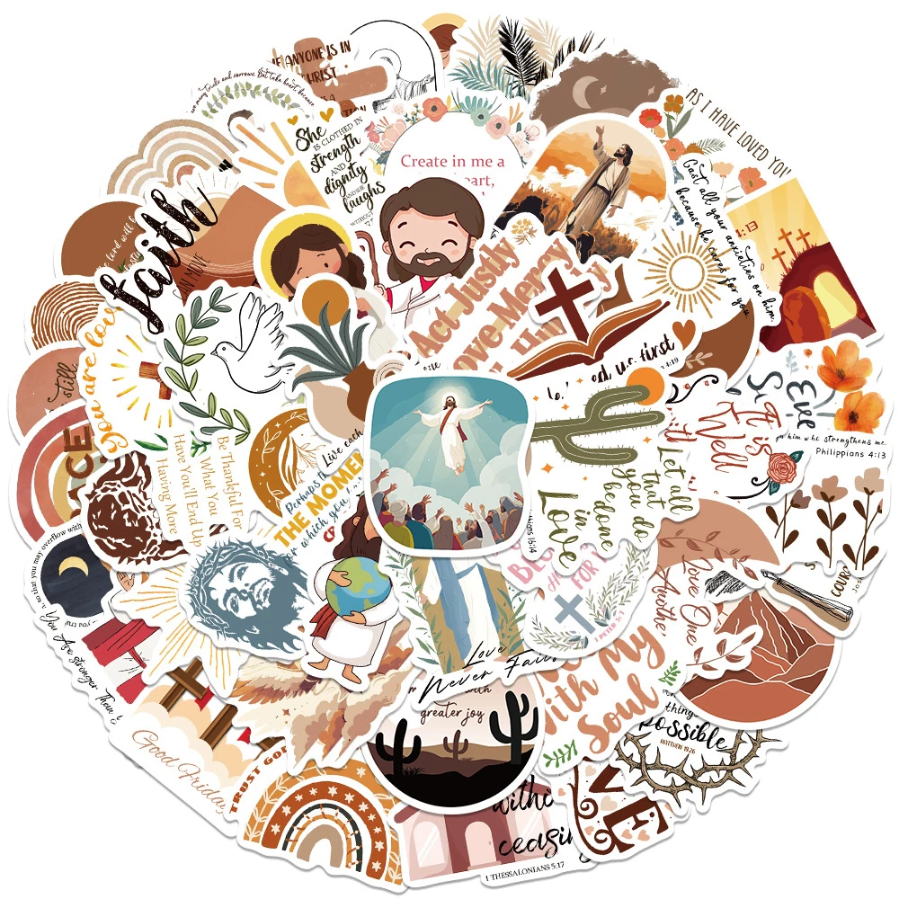 10/30/50pcs Retro Jesus Phrase Cartoon Stickers Bible Faith Inspirational Decals Graffiti Guitar Motorcycle Laptop Sticker Decor