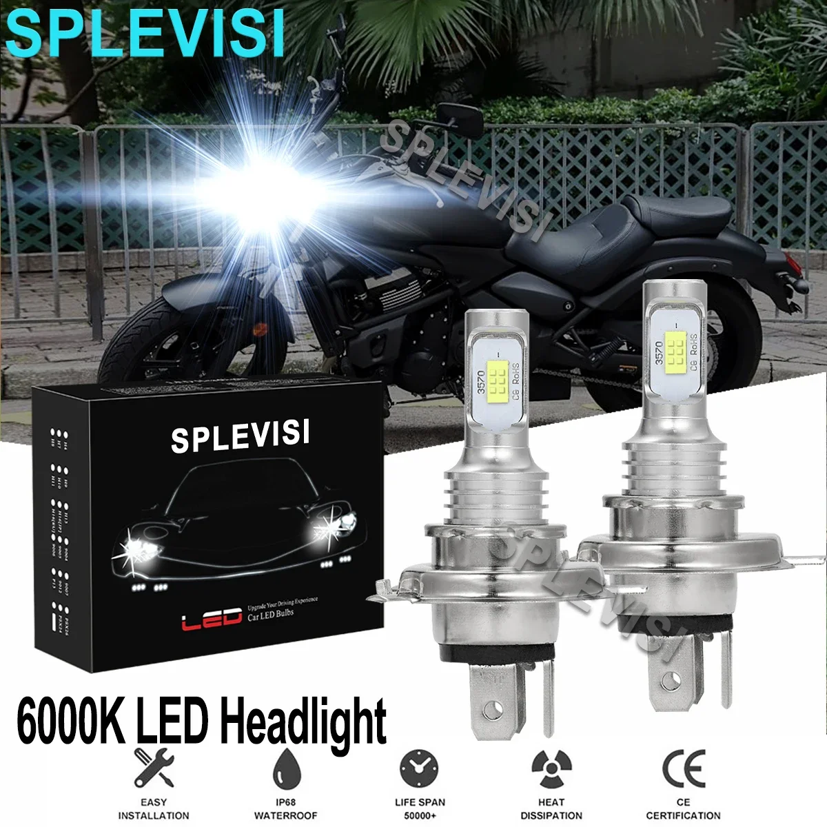 

2x70W Pure White Motorcycle Headlights For Kawasaki Vulcan 500 2004-2009 750 2004-2006 800 2004-2006 1600 2004-08 1700 2009-2014