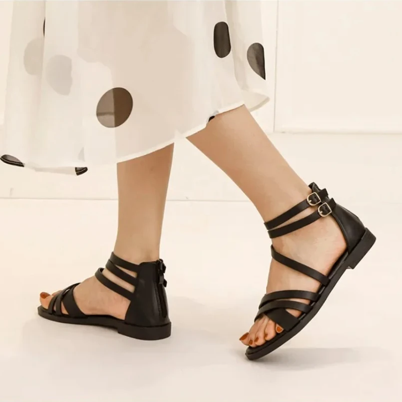 

2025: 36–42, сандалии большого размера, женские летние новые стильные женские повседневные простые пляжные сандалии на плоской подошве, модные римские сандалии для отдыха