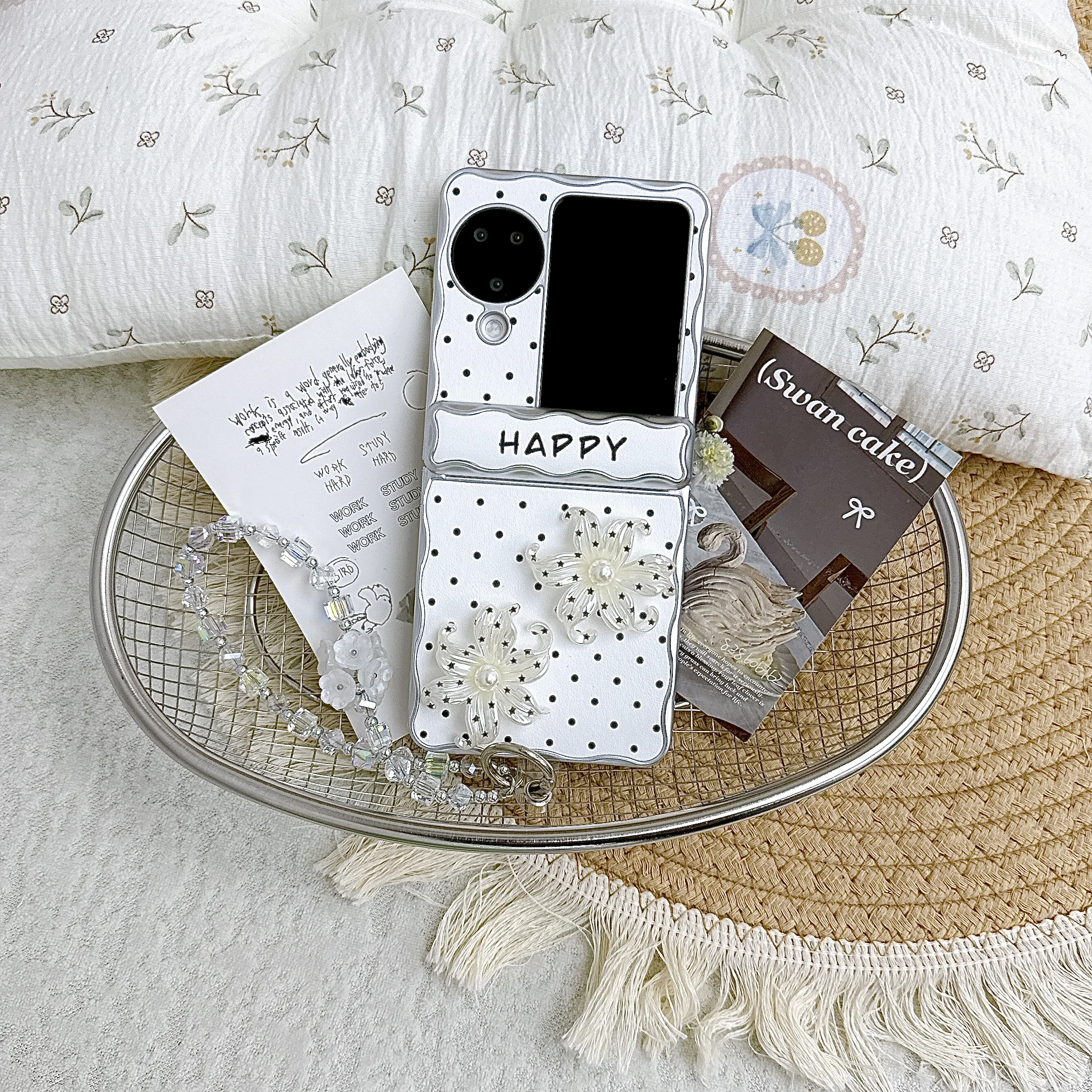 

Back Cover For OPPO Find N3 Flip Case Polka Dot Star Lily Flower Bracelet Wristband Chain Shockproof Phone Case