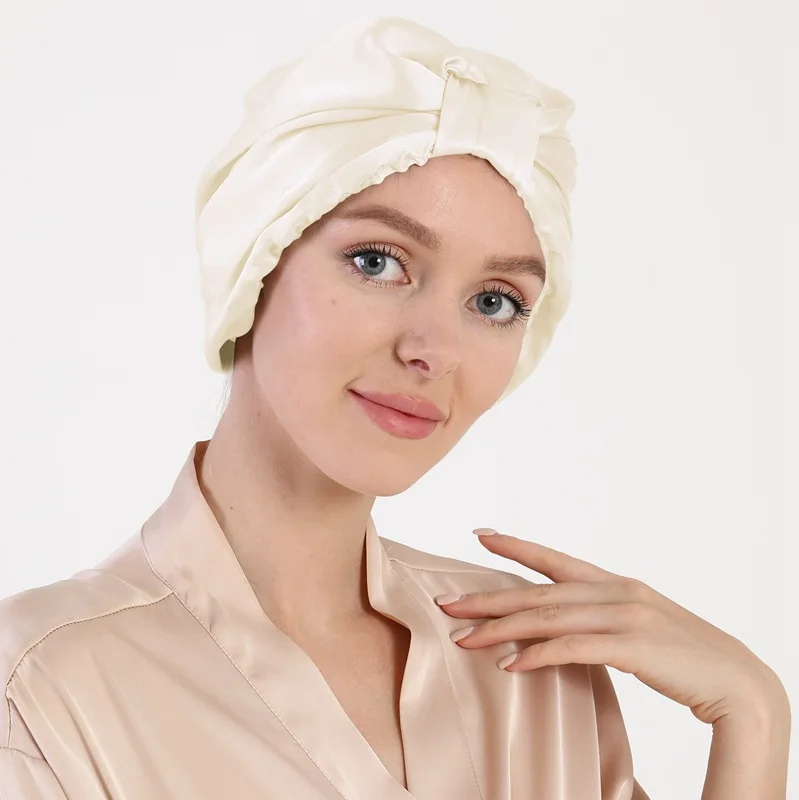 

100% Mulberry Silk Turban Sleep Cap, Women's Silk Sleep Cap, Silk Hair Care Turban Cap – Suitable for Long Curly Hair,