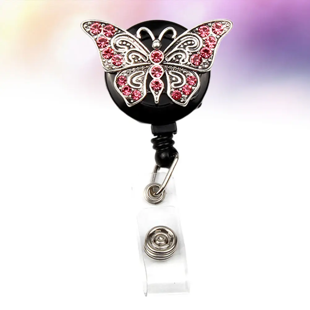 Pink Round Badge Reel Telescopic Keychain Id Holder Creative Fashionable Work Badge Accessories for Nurses Teachers Students