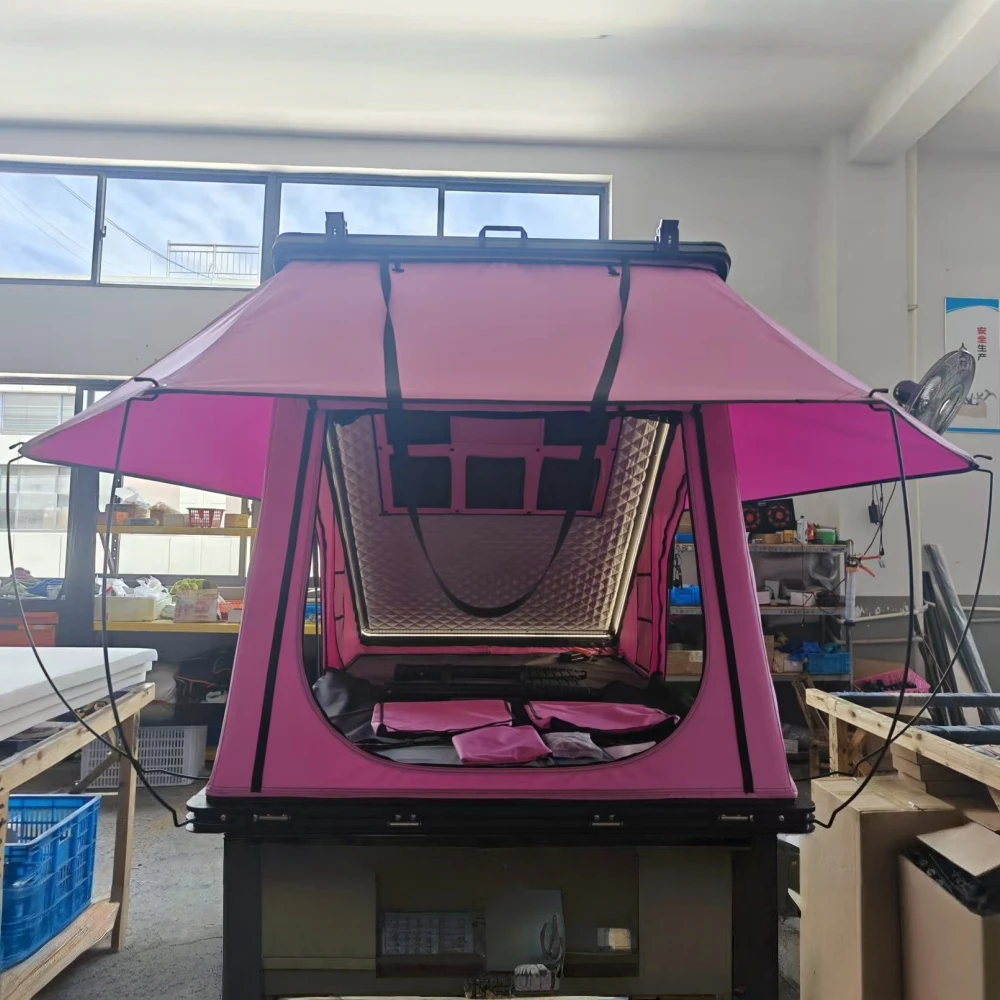 

Girl Camping 2 Person Aluminum Roof Top Tent for Car Pink Four-season Easy Mounting 210x132cm