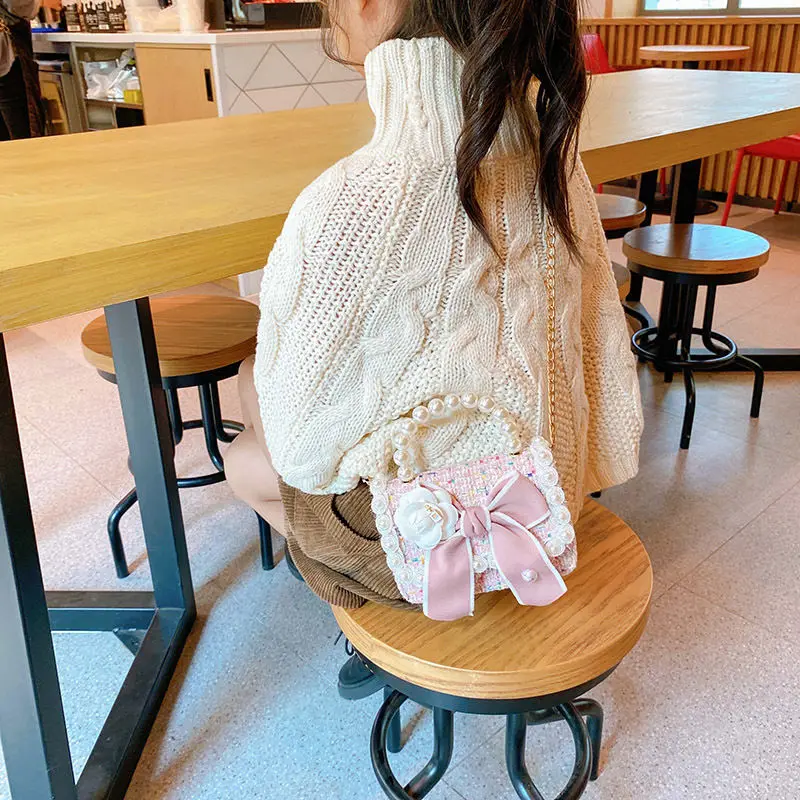 Sac à bandoulière fleur perle pour fille, sac à main nœud papillon lapin initié, poche porte-monnaie, sac messager princesse pour enfants, cadeau d'anniversaire