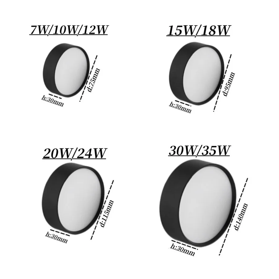 Nuovo LED ultra sottile a montaggio superficiale 7W9W12W15W 18W 24W Dowlight Lampada da soffitto bianca nera AC210V-260V Faretto Illuminazione per