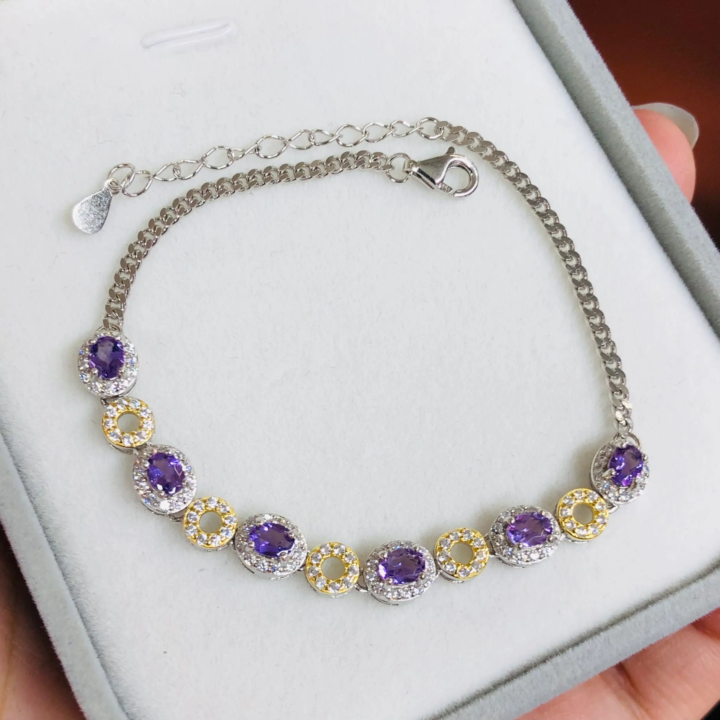 ZECAA 925 Amethyst Bracelet Jewelry For Woman With Natural Amethyst Gemstone 3*4mm S925 Silver Amethyst Bracelet For Lady