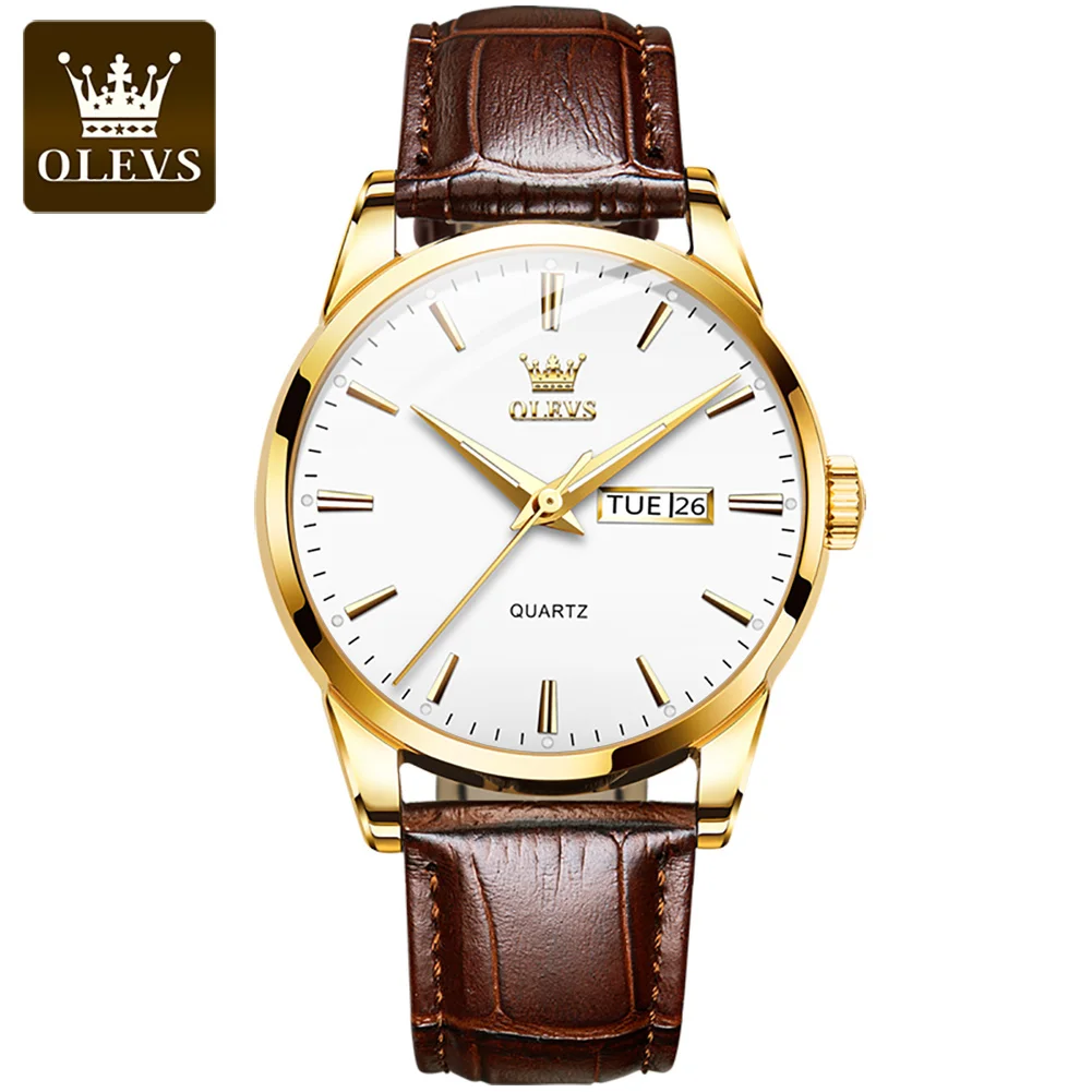 OLEVS Classic Fashion Quartz Men Watches 30M Waterproof Leather Strap Calendar Sports Quartz Business TOP Brand Men WristWatch