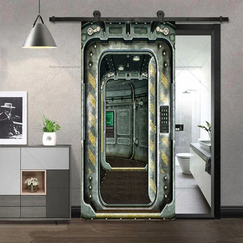 

3D Sci-fi Iron Door Sticker PVC Waterproof Self-adhesive Poster Home Decoration Living Room Bedroom Removable Wallpaper