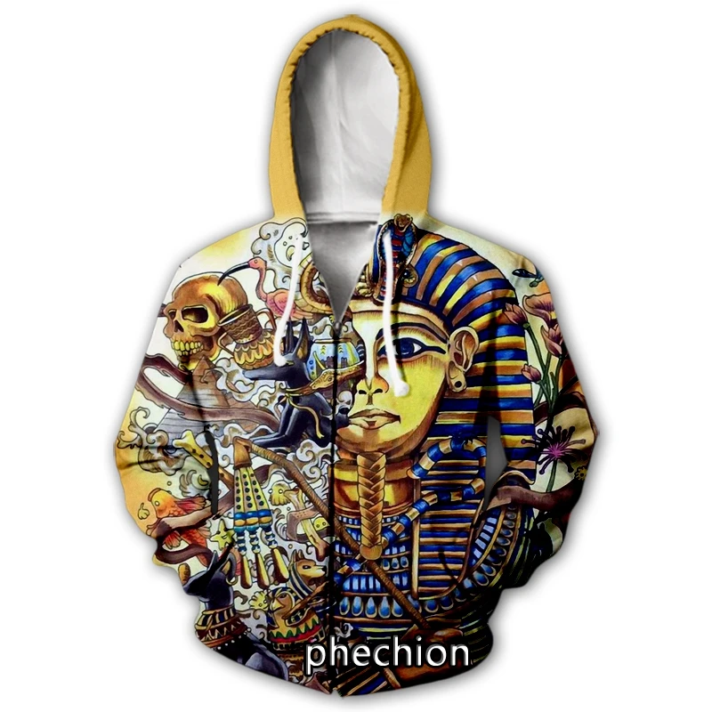 

phechion New Men/Women Egyptian Symbol Pharaoh 3D Print Casual Zipper Hoodies Fashion Coat Hip Hop Sports Zip Hooded B106