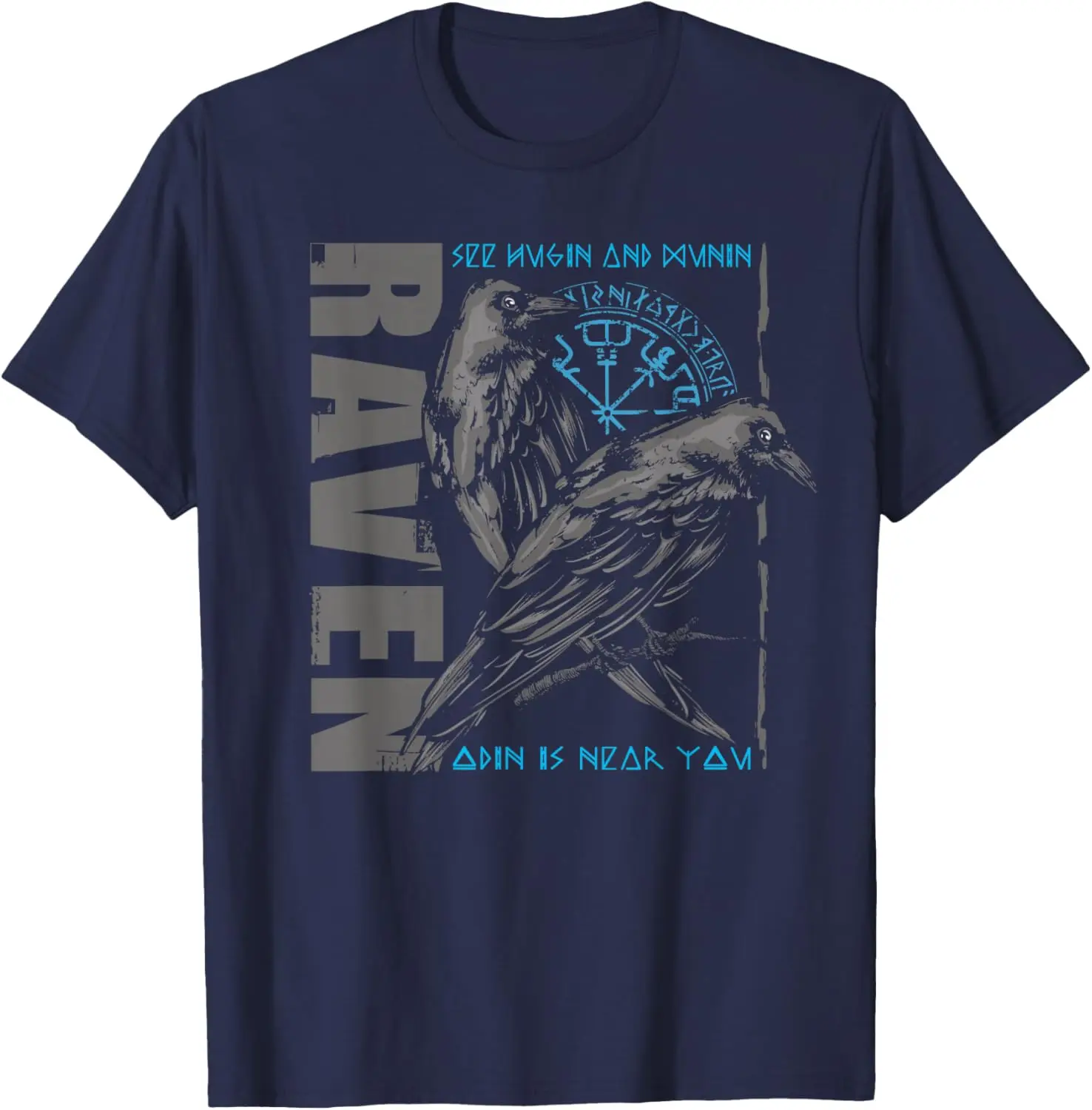 Norse Myth Odin's Ravens Compass Rune Valhalla T-Shirt 100% Cotton O-Neck Short Sleeve Summer Casual Mens T-shirt Streetwear
