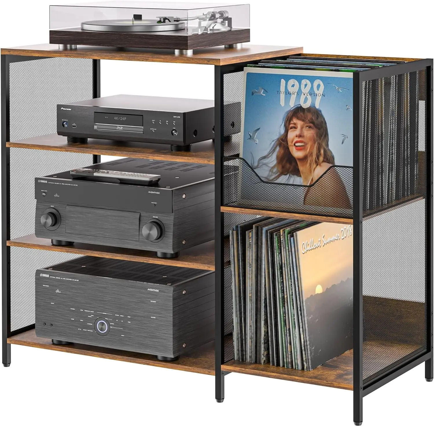 

Large Vinyl Record Storage Stand with Adjustable Shelves, Holds 150+ Records, Sturdy Media Cabinet