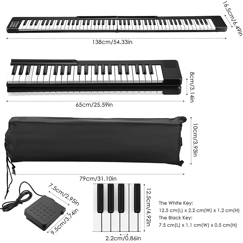 Portable 88 Keys Foldable Piano Digital Piano Multifunctional Electronic Keyboard Piano for Piano Student Musical Instrument