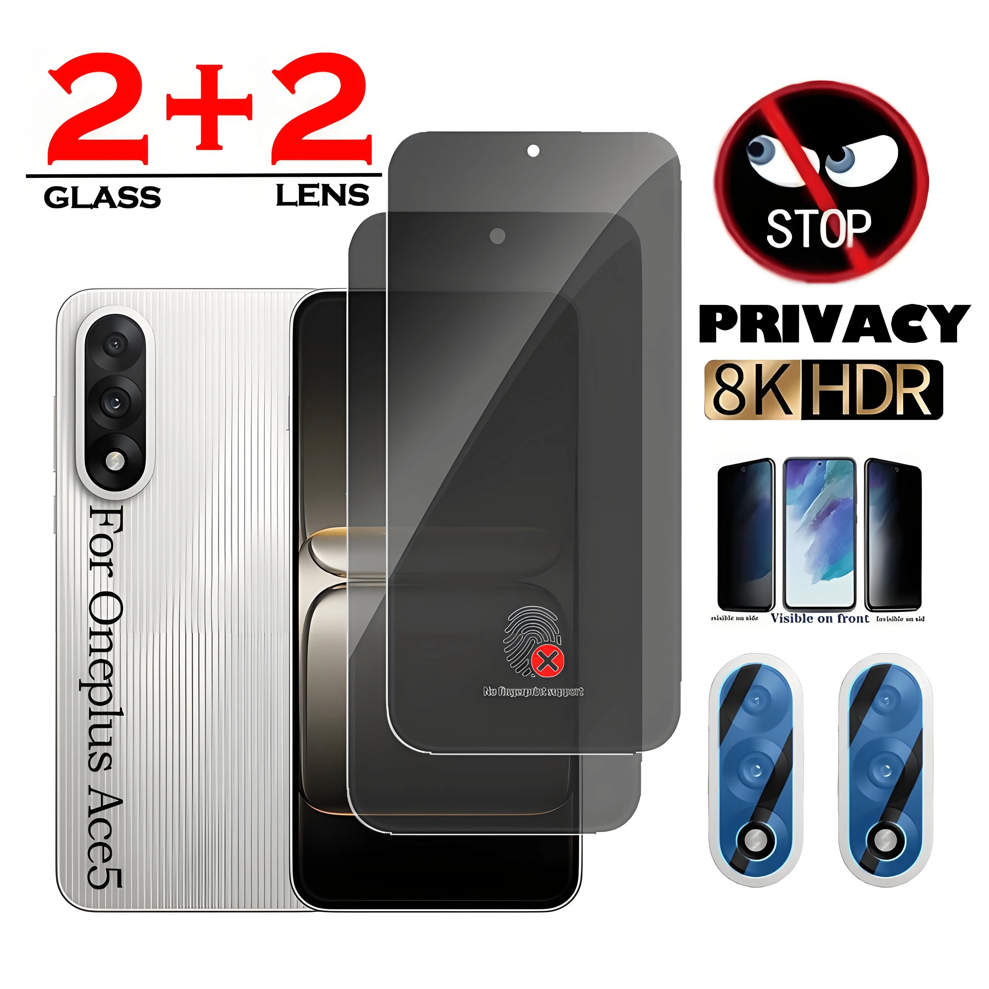 

2+2Pack for OnePlus Ace 6T/6/5Pro/5/3V/2V Privacy Tempered Glass Screen Protector Kit - Anti-Spy Technology,Bubble-Free,Anti-Oil