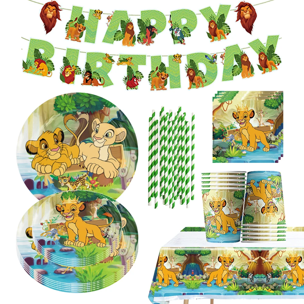 

New Lion King Simba Theme Birthday Decoration Disposable Tableware Set Baby Shower Children's Party Decoration Supplies