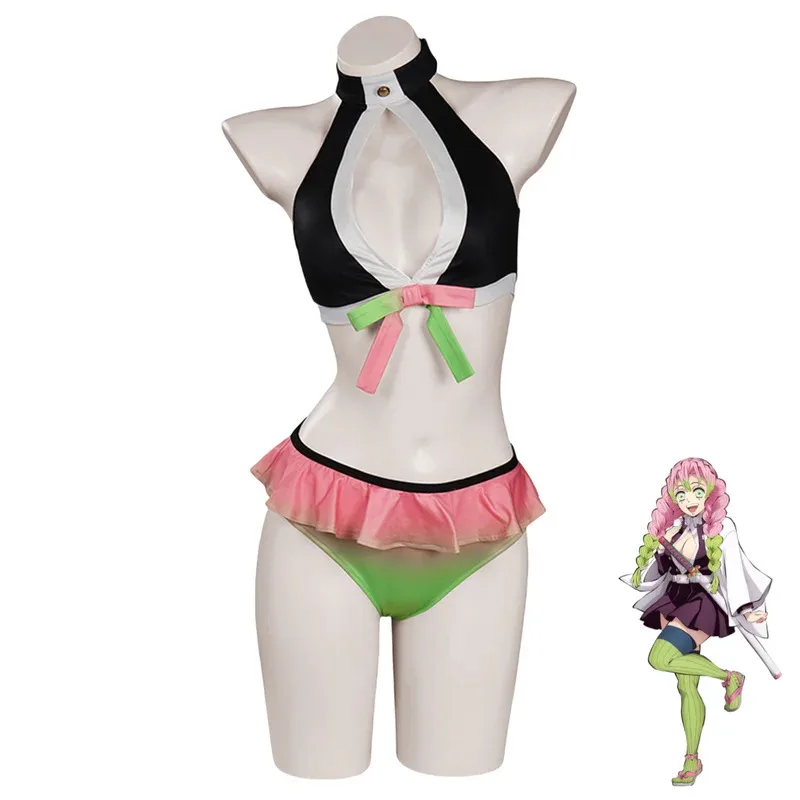 Anime Tanjirou Kamado Nezuko Tomioka Giyuu Kanroji Mitsuri Cosplay Costume Summer Day Swimsuit Woman Sexy Bikini Suit olp
