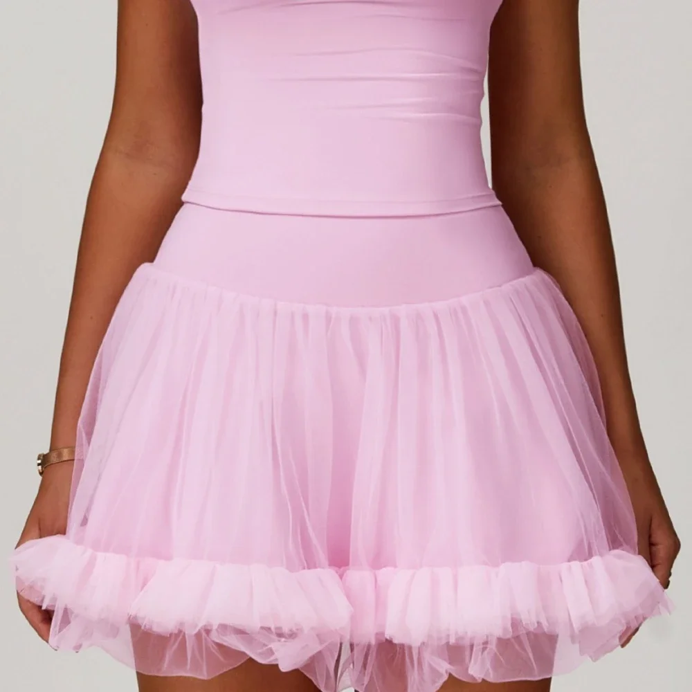 2PCS Chiffon Yoga Sets Workout Skorts Women Gym Suits Crop Tank High Waist Sports Short Skirt Outfits Fitness Running Sportswear