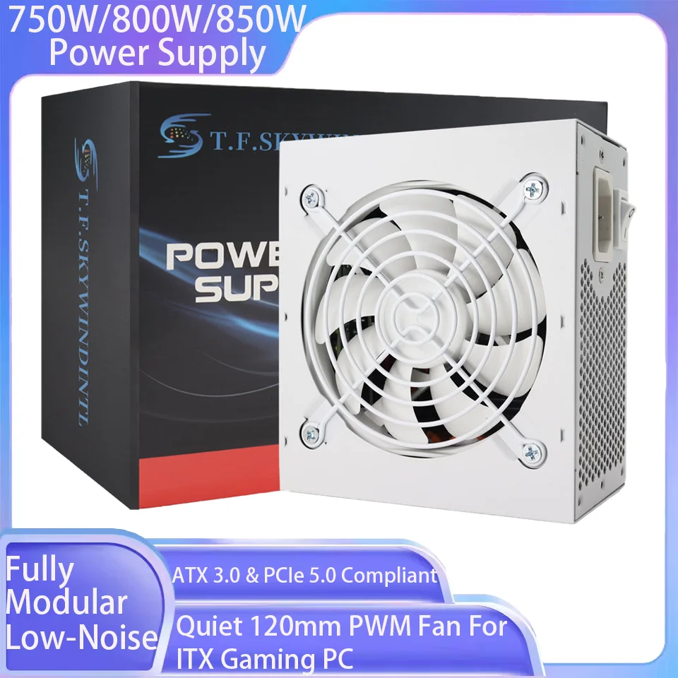 

750/800/850W White Power Supply Full-Modular ATX 3.0 & PCIe 5.0 Compliant 120mm PWM Fan 100/220V Input For ITX Gaming PC