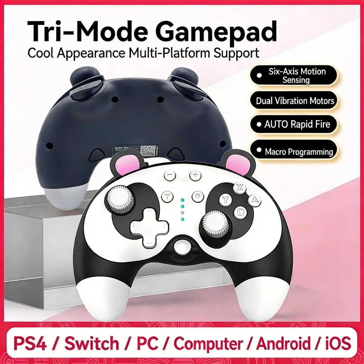 かわいい漫画の動物のトリモード-24g-bluetooth-有線ゲームパッド-6-軸モーションマクロバックボタン触覚フィードバック-ps4-スイッチ-pc-用