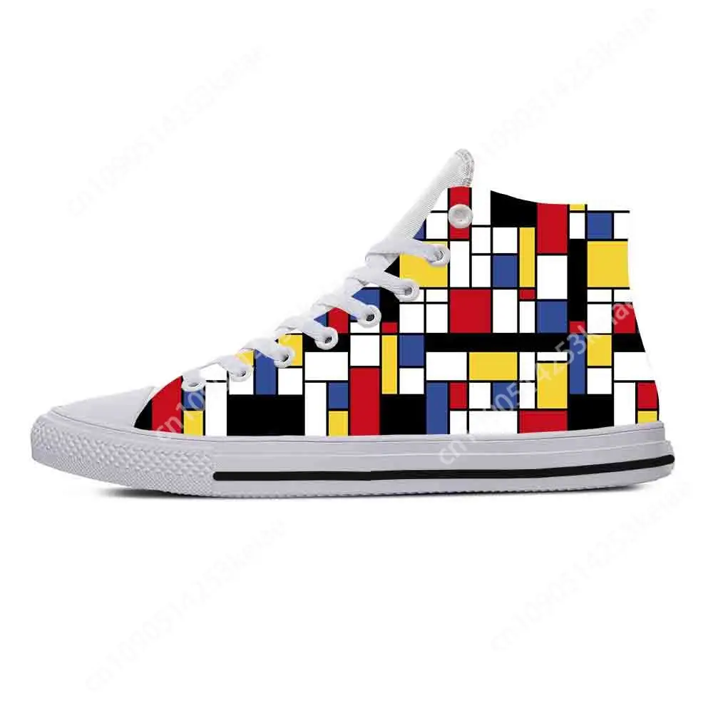 Piet Mondrian Abstract Geometric Pattern Painting Casual Cloth Shoes High Top Comfortable Breathable 3D Print Men Women Sneakers