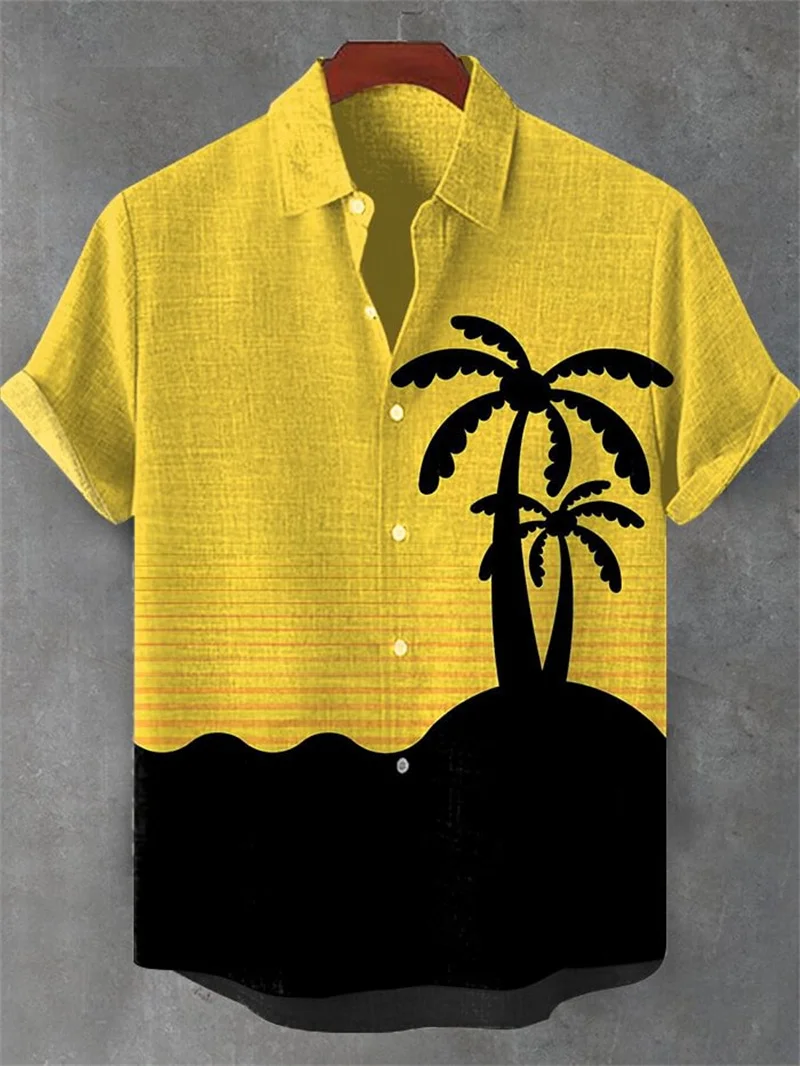 2025 new men's shirt printed with ethnic totem style lapel collar men's short sleeved shirt casual men's short sleeved shirt