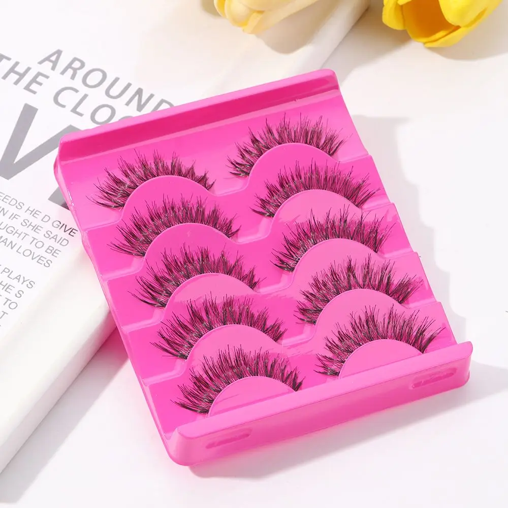 5 คู่ยาวสีดํา Handmade ขนตาปลอมปลอม Cross หนา Eye Lashes Extension