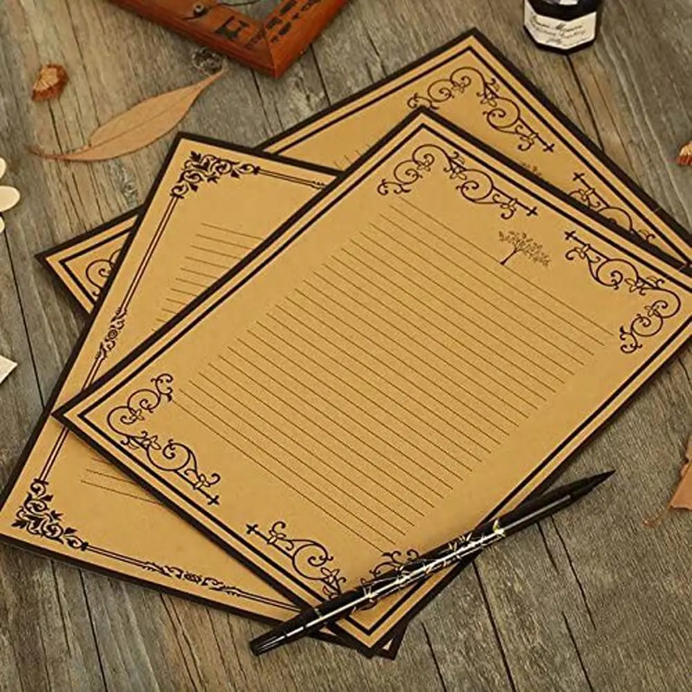 8Pcs/set European Style Vintage Lined Kraft Paper Retro Design Letter Pad Letter Paper Stationery Paper Writing Letters
