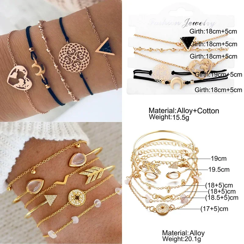 New Design Vintage Women Boho Bracelets Set Moon Shell Heart Tortoise Charm Beads Chains Bangle For Female Bohemian Jewelry