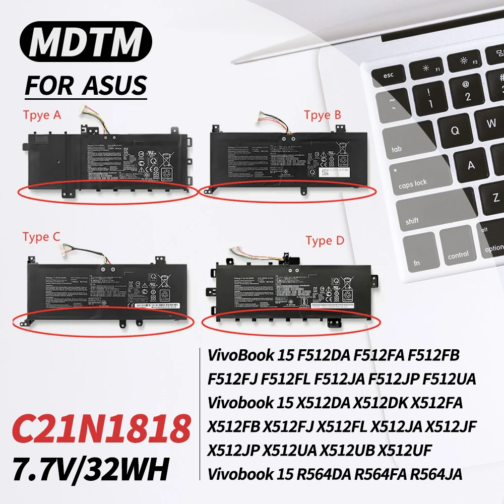 Batteria per Laptop C21N1818 per ASUS VivoBook 15 X512FA X509FB A509FA A409FL F509FJ X509UA F512FA F512FJ X512DK R564DA R564FA S512DK