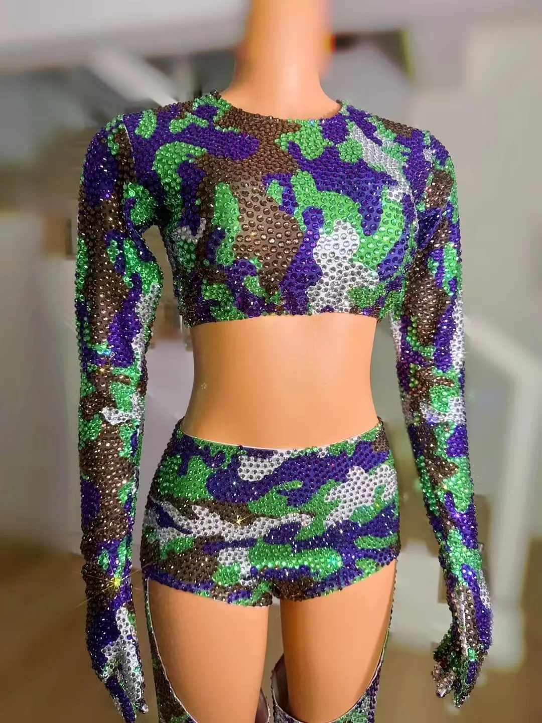 2024 Nuovo Bar Nightclub Costume DJ CamouflageTrousers Suit Party Evening Party Stage Wear gonna A1050