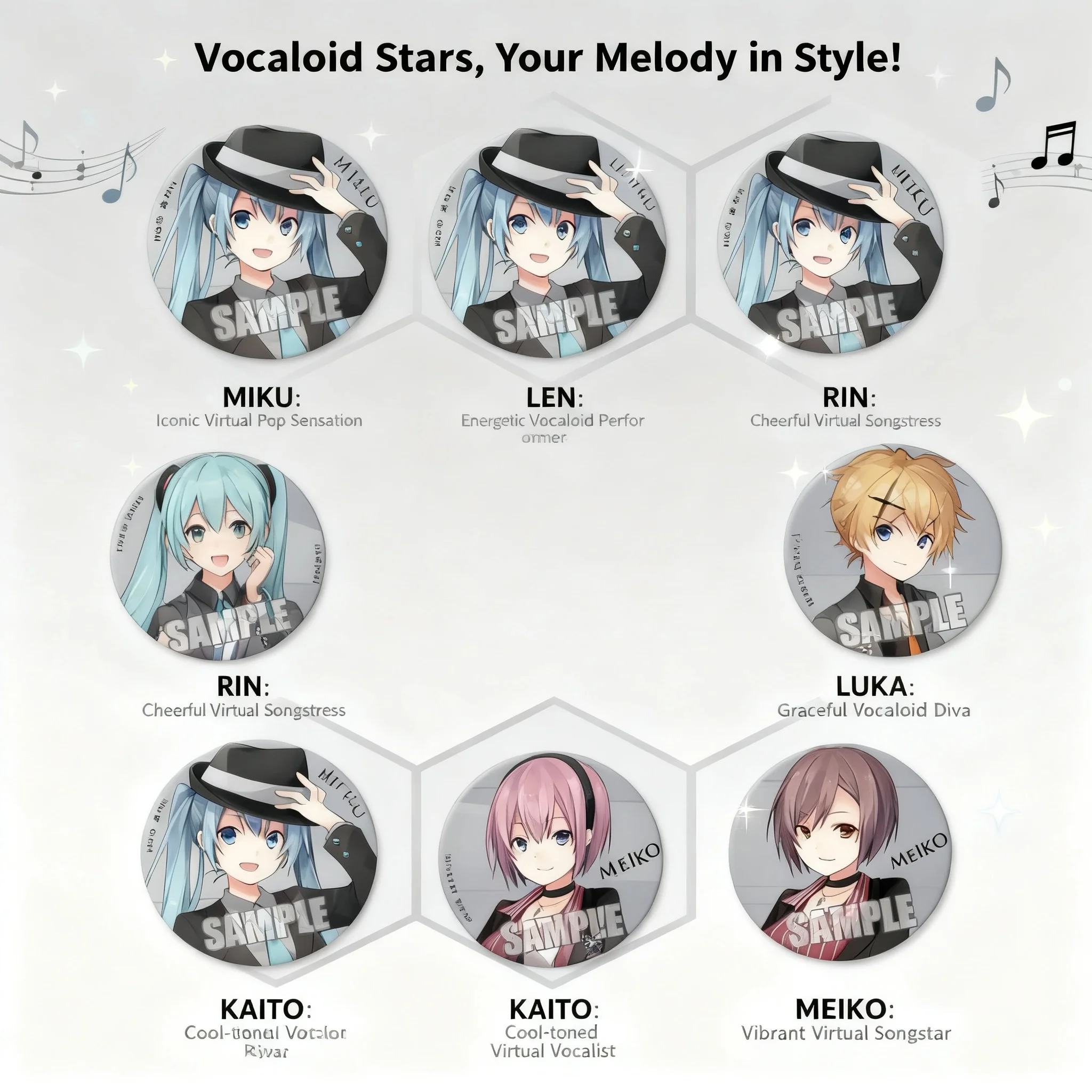

Anime Badge Pin Hatsune Miku Kagamine Rin Len Megurine Luka KAITO MEIKO Vocaloid Character Brooch Accessories Keychain Gift for