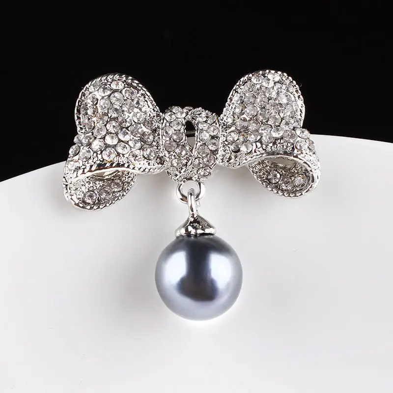 Vintage Pearl Bowknot Pins Brooches For Women Rhinestones Broches Designer Jewelry for Hijab