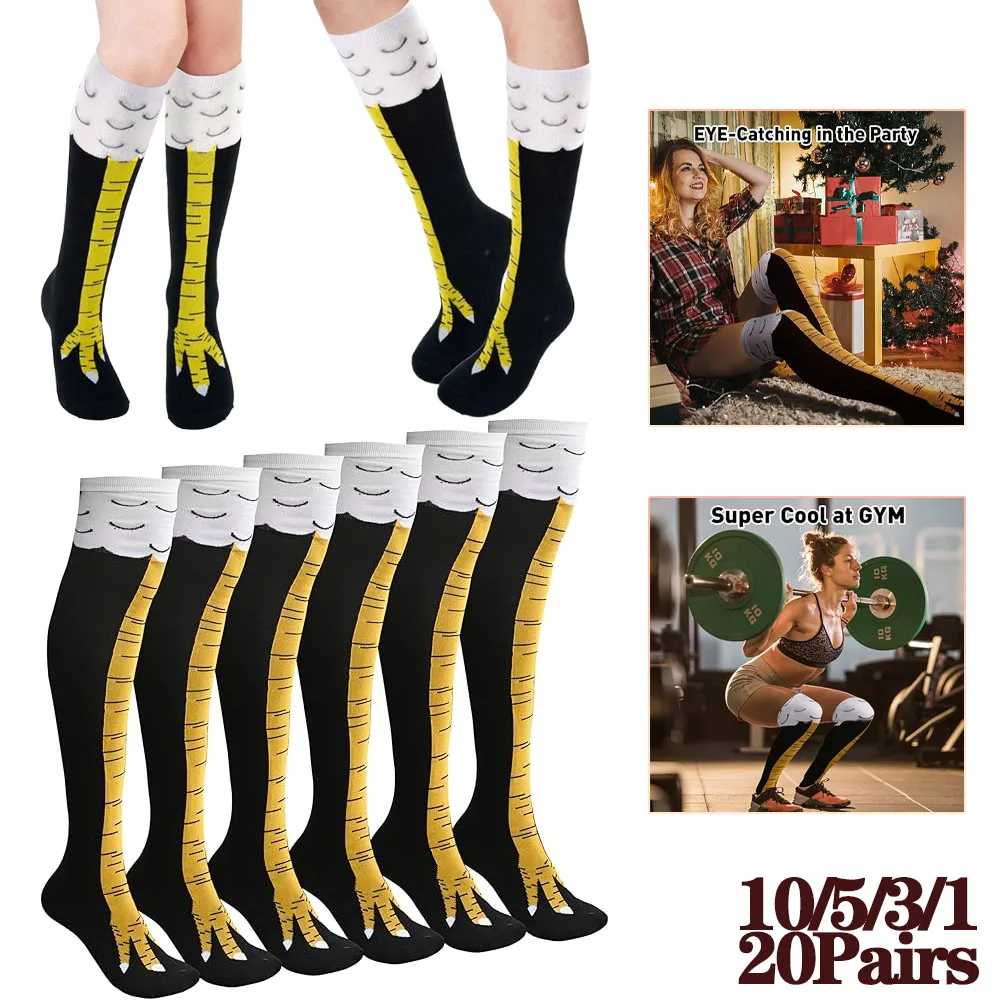 1-20Pairs Funny 3D Chicken Claw Knee High Socks for Women Warm Thigh Socks Party Costume Holiday Christmas Gift
