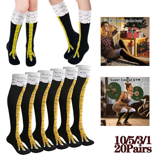 1-20 pares divertidos calcetines hasta la rodilla con garra de pollo en 3D para mujer, calcetines cálidos hasta el muslo, disfraz de fiesta, vacaciones, regalo de Navidad