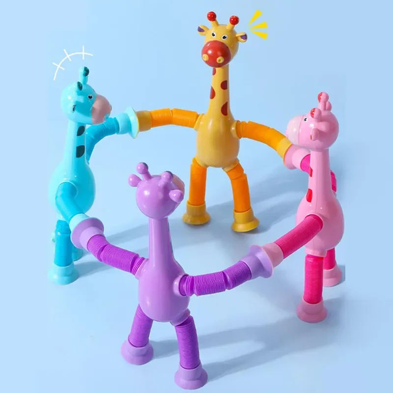 Children Suction Cup Toys Pop Tubes Stress Relief Telescopic Giraffe Fidget Toys Sensory Bellows Toys Anti-stress Squeeze Toy