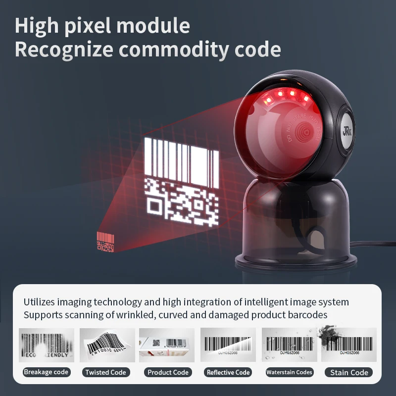 for JR T62 QR 2D Wired Barcode ReaderScreen Scanning Auto InductionScanning USB Desktop BarcodeScanner