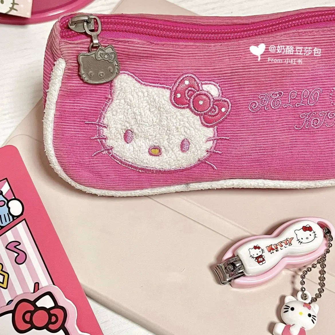 Sanrio Hello Kitty Canvas Pen Bag Instagram Cute Large Capacity School Supplies Student Pencil Case Purse Girl Makeup Bag Gift